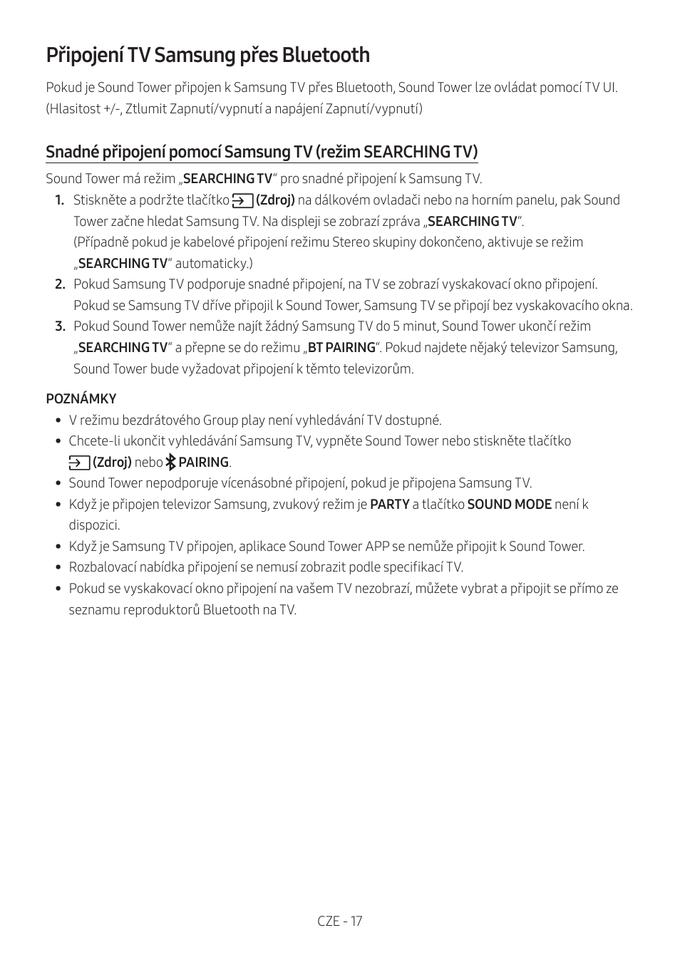 Připojení tv samsung přes bluetooth | Samsung MX-T50 Giga Party 500W Wireless Speaker User Manual | Page 111 / 512