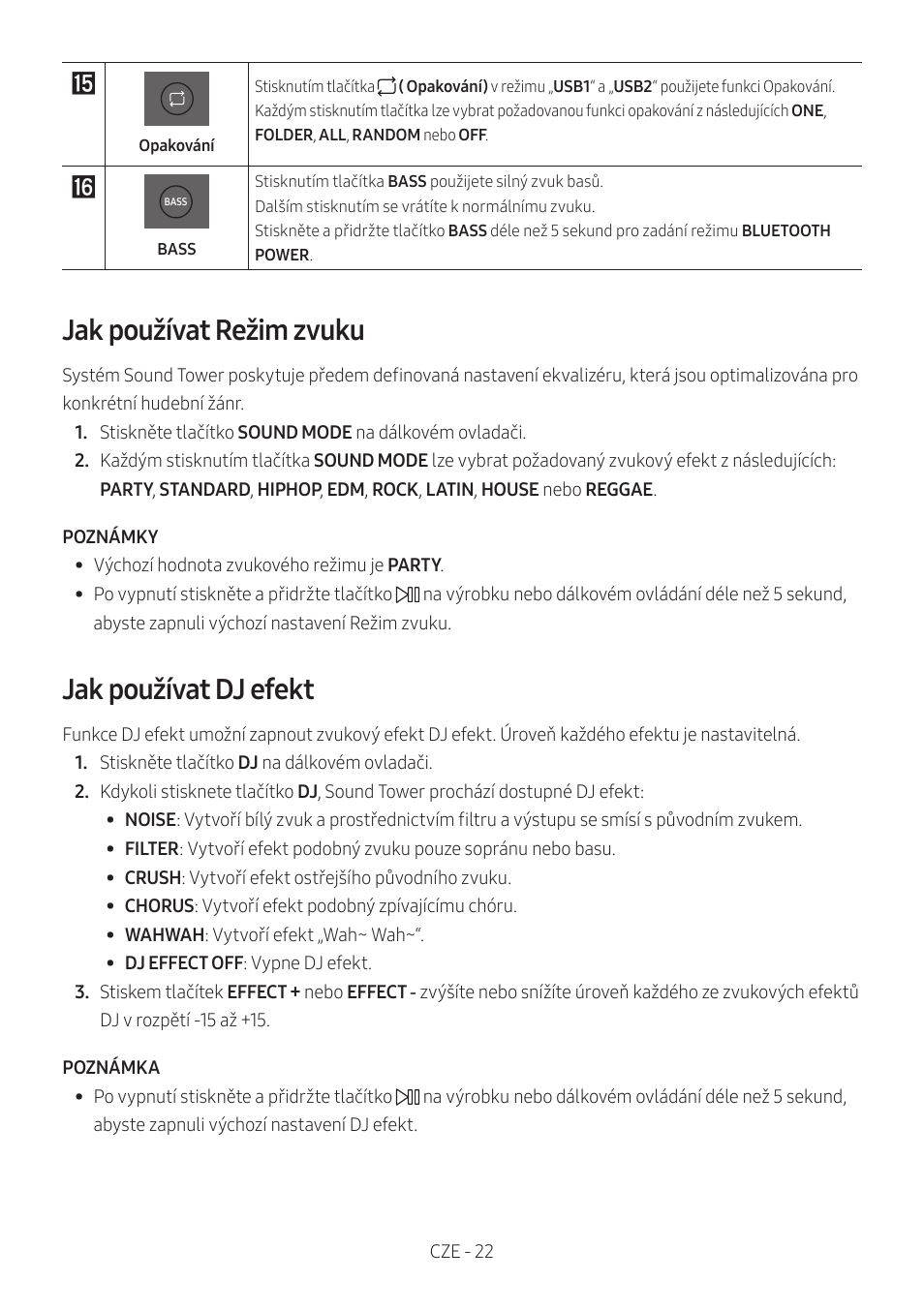 Jak používat režim zvuku, Jak používat dj efekt | Samsung MX-T50 Giga Party 500W Wireless Speaker User Manual | Page 116 / 512