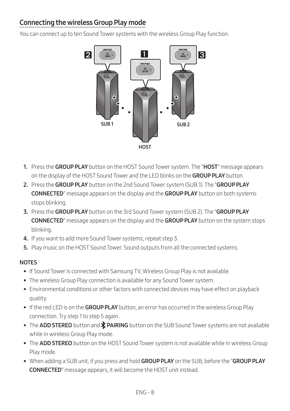 Connecting the wireless group play mode | Samsung MX-T50 Giga Party 500W Wireless Speaker User Manual | Page 12 / 512