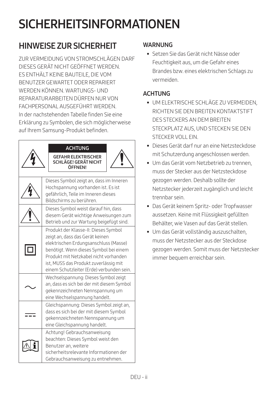 Mx-t50_deu, Sicherheitsinformationen, Hinweise zur sicherheit | Samsung MX-T50 Giga Party 500W Wireless Speaker User Manual | Page 122 / 512