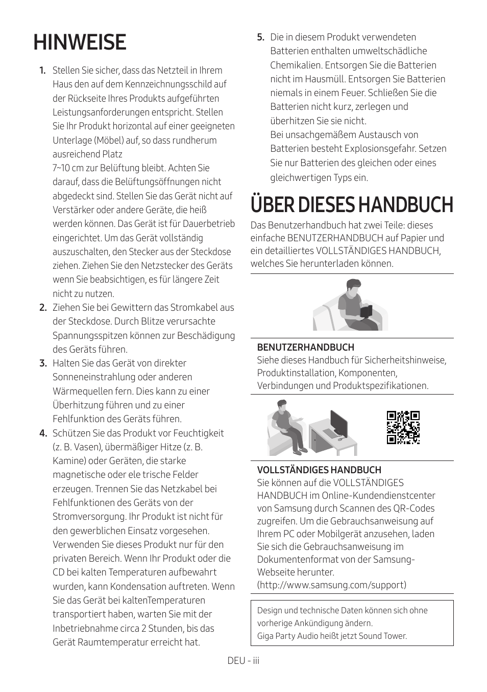 Hinweise, Über dieses handbuch | Samsung MX-T50 Giga Party 500W Wireless Speaker User Manual | Page 123 / 512