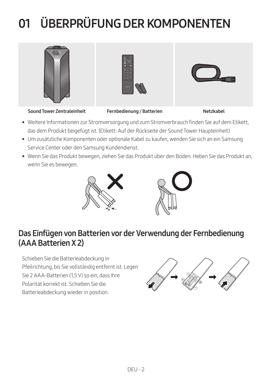 01 überprüfung der komponenten, Überprüfung der komponenten | Samsung MX-T50 Giga Party 500W Wireless Speaker User Manual | Page 126 / 512