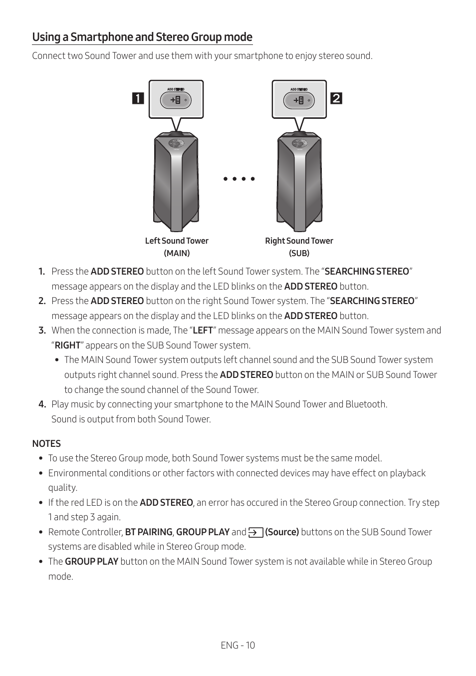 Using a smartphone and stereo group mode | Samsung MX-T50 Giga Party 500W Wireless Speaker User Manual | Page 14 / 512