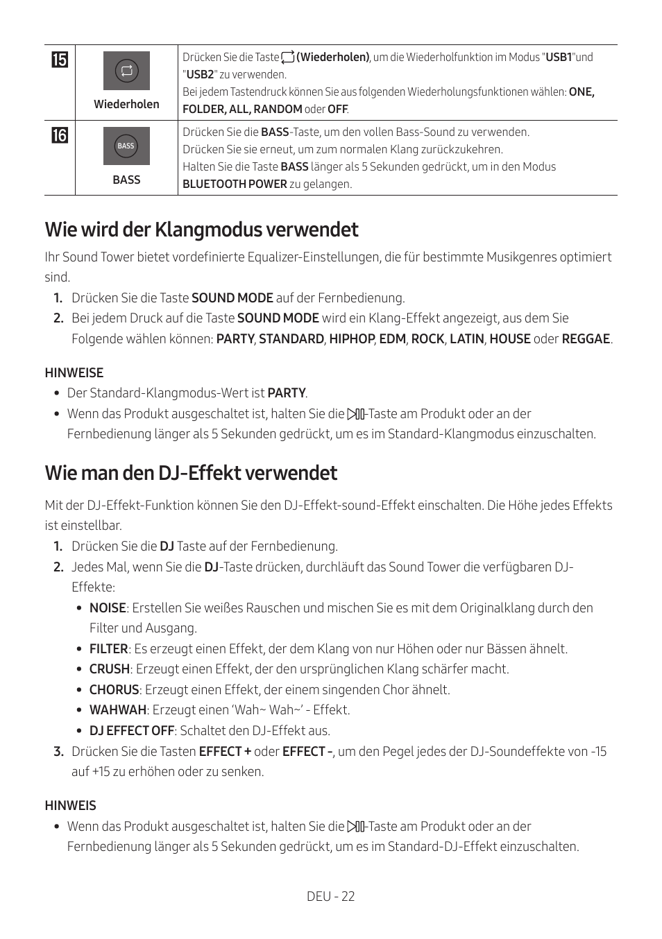 Wie wird der klangmodus verwendet, Wie man den dj-effekt verwendet | Samsung MX-T50 Giga Party 500W Wireless Speaker User Manual | Page 146 / 512