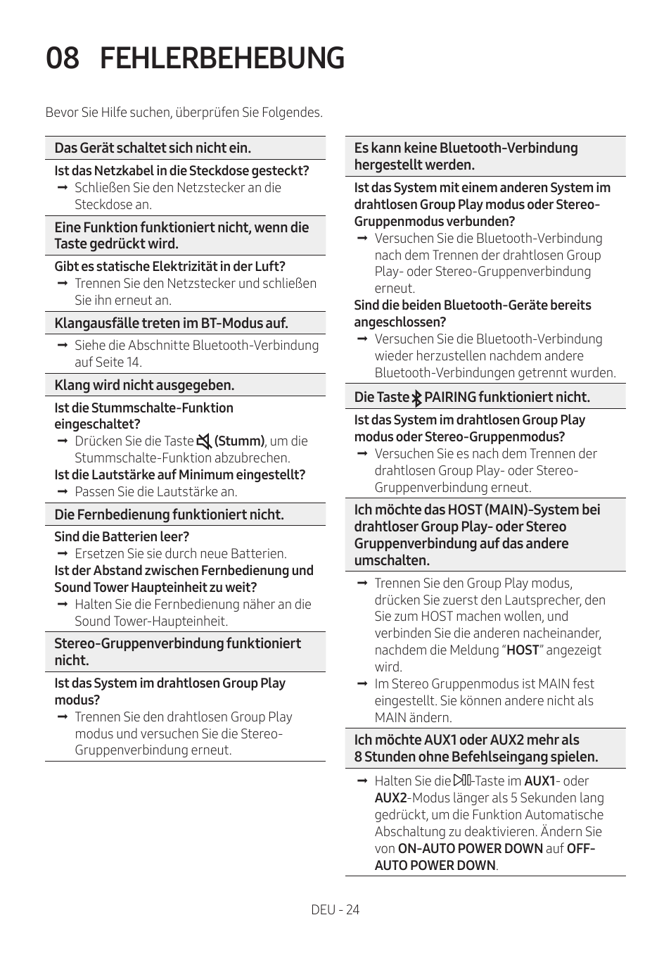 08 fehlerbehebung | Samsung MX-T50 Giga Party 500W Wireless Speaker User Manual | Page 148 / 512