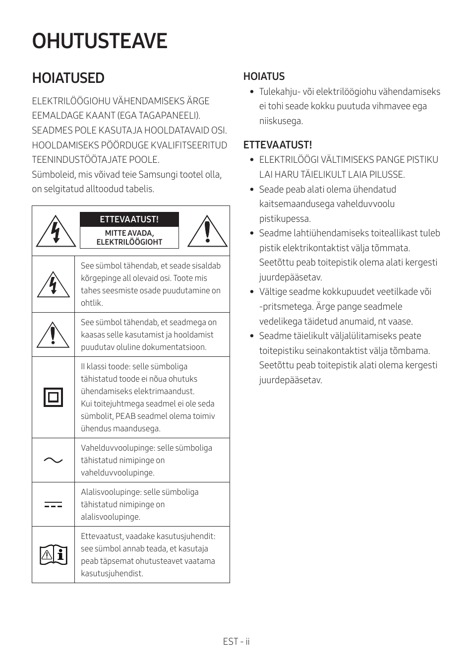 Mx-t50_est, Ohutusteave, Hoiatused | Samsung MX-T50 Giga Party 500W Wireless Speaker User Manual | Page 152 / 512