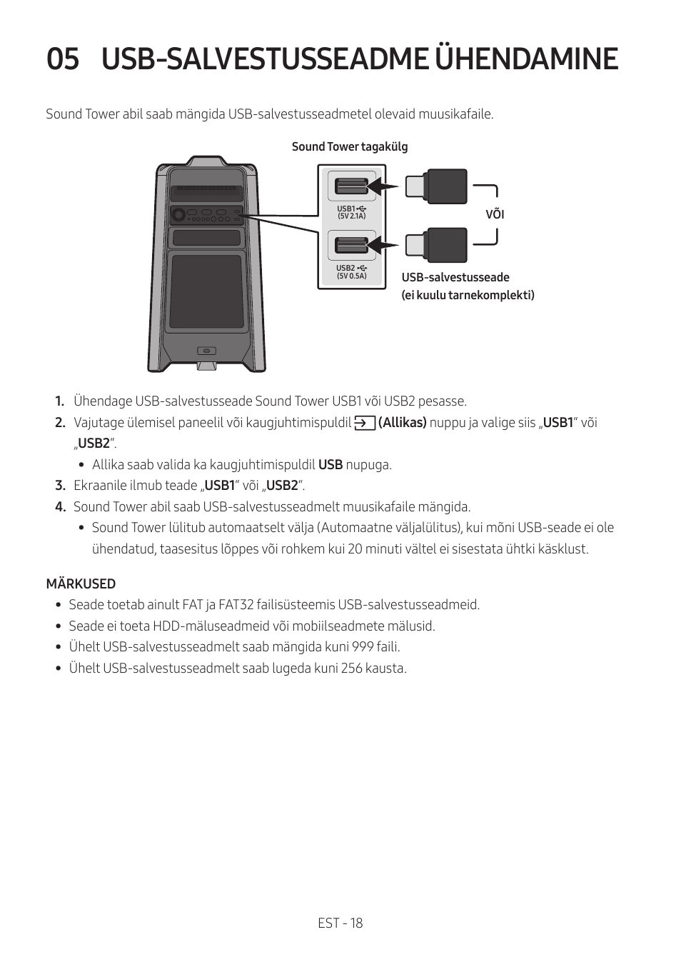 05 usb-salvestusseadme ühendamine, Usb-salvestusseadme ühendamine | Samsung MX-T50 Giga Party 500W Wireless Speaker User Manual | Page 172 / 512