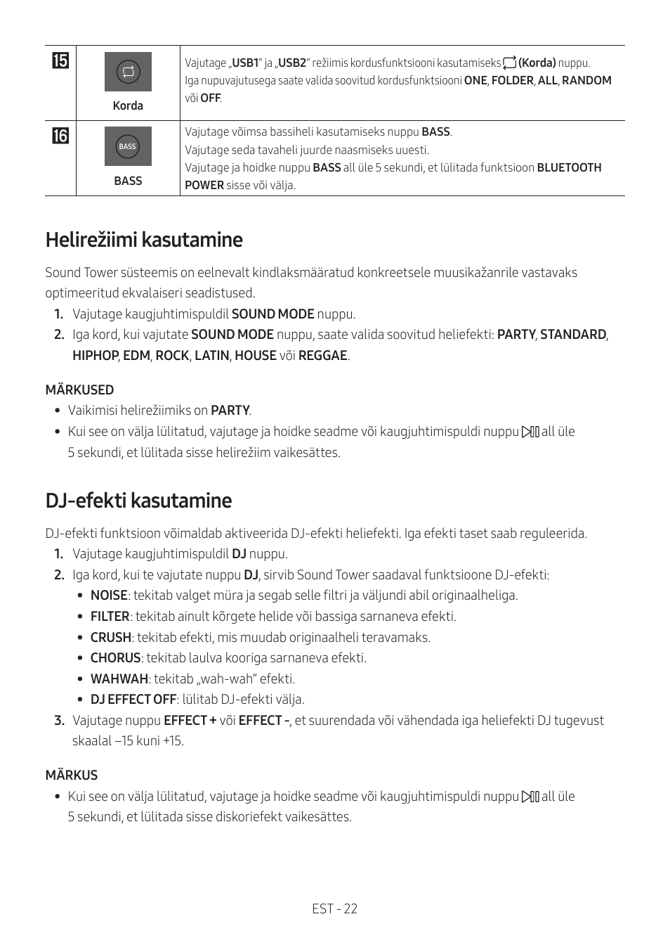 Helirežiimi kasutamine, Dj-efekti kasutamine | Samsung MX-T50 Giga Party 500W Wireless Speaker User Manual | Page 176 / 512