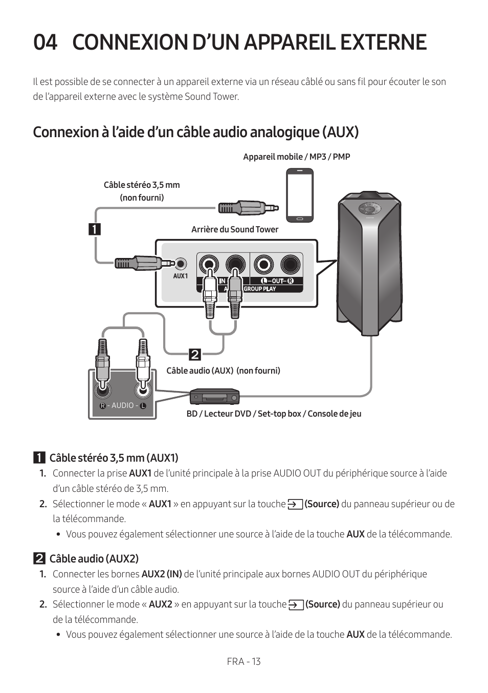 04 connexion d’un appareil externe, Connexion d’un appareil externe | Samsung MX-T50 Giga Party 500W Wireless Speaker User Manual | Page 197 / 512