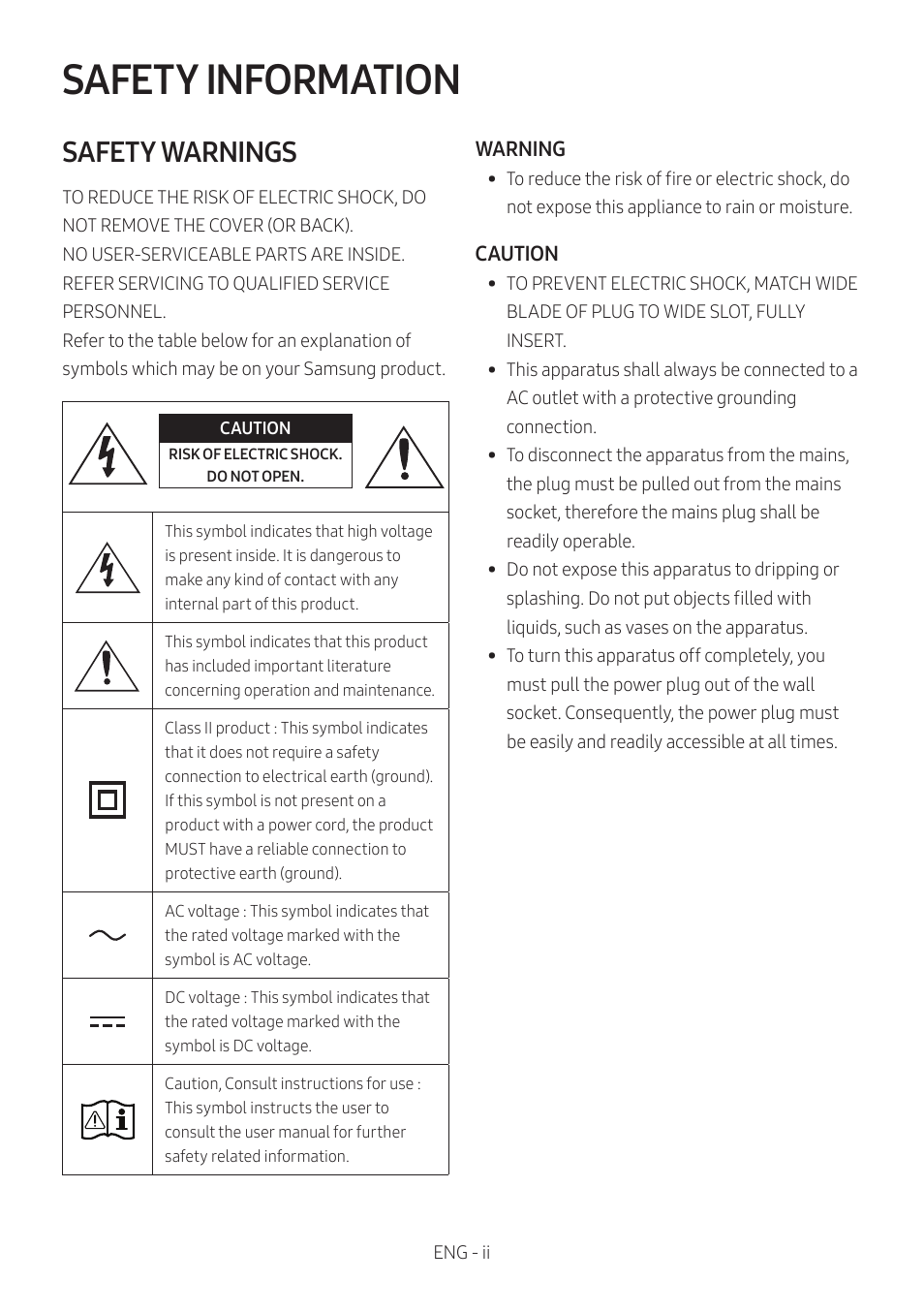 Safety information, Safety warnings | Samsung MX-T50 Giga Party 500W Wireless Speaker User Manual | Page 2 / 512