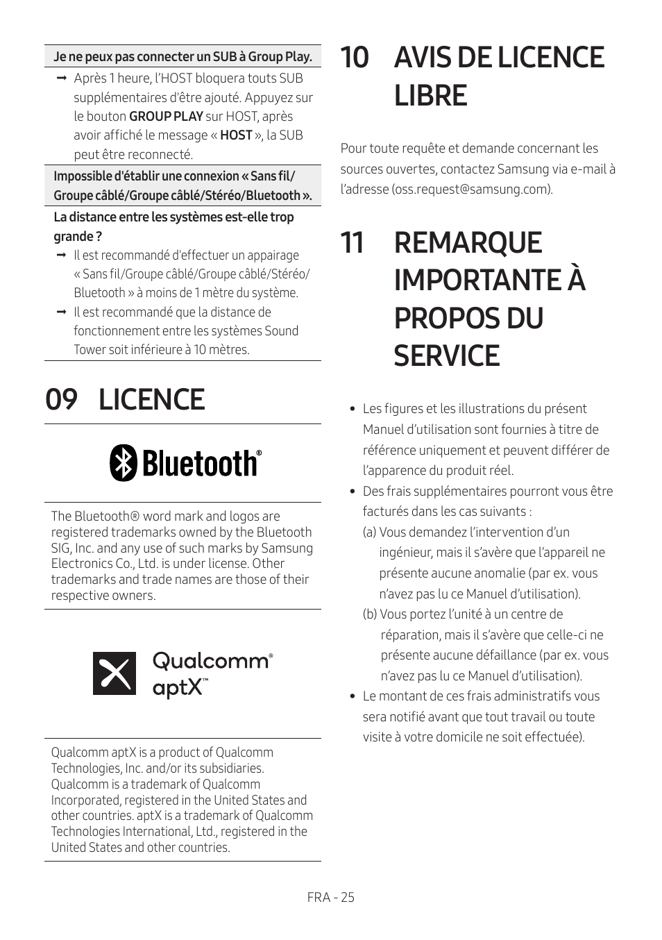 09 licence, 10 avis de licence libre, 11 remarque importante à propos du service | Licence, Avis de licence libre, Remarque importante à propos du service | Samsung MX-T50 Giga Party 500W Wireless Speaker User Manual | Page 209 / 512