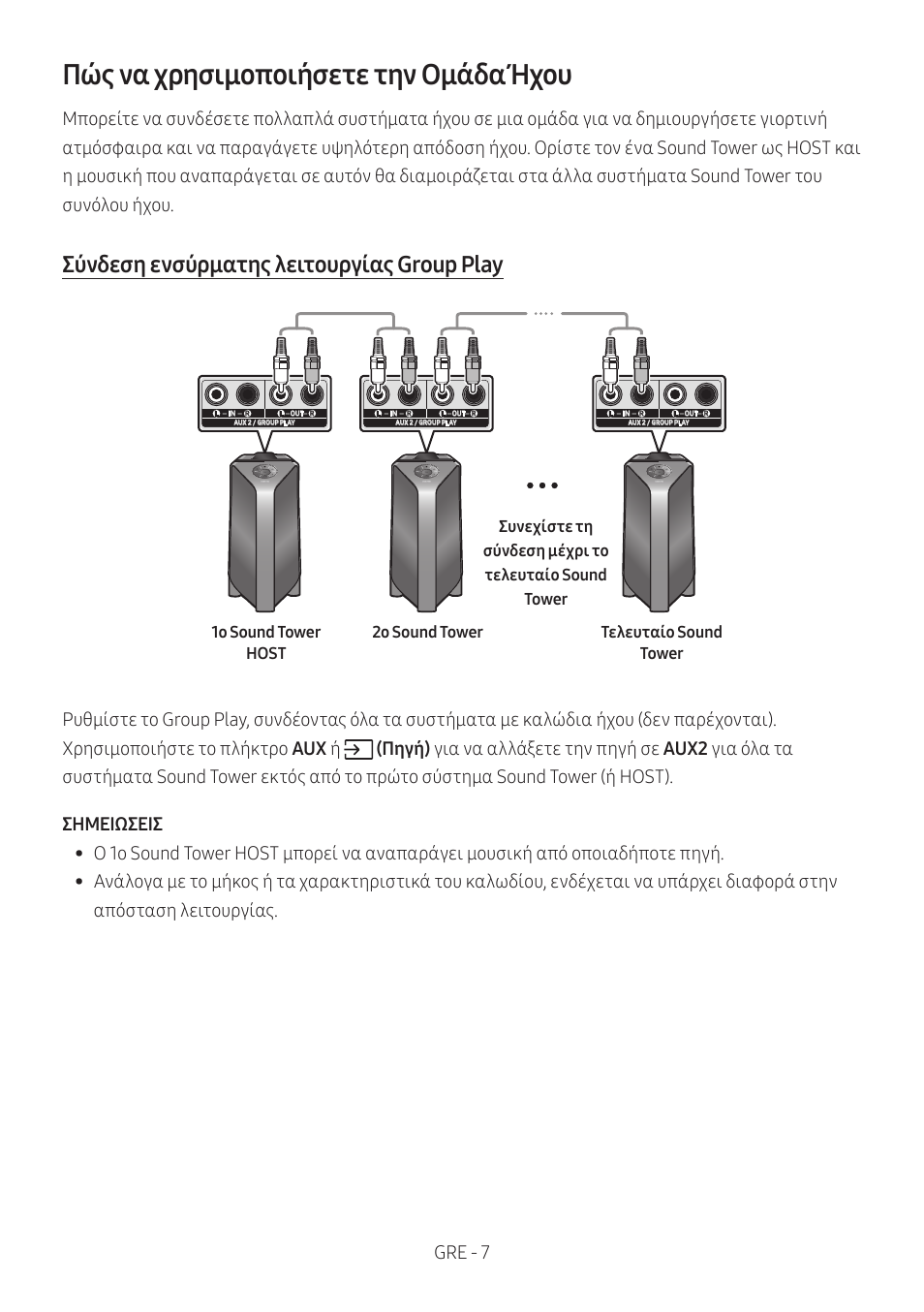 Πώς να χρησιμοποιήσετε την ομάδα ήχου, Σύνδεση ενσύρματης λειτουργίας group play, Gre - 7 | Samsung MX-T50 Giga Party 500W Wireless Speaker User Manual | Page 221 / 512