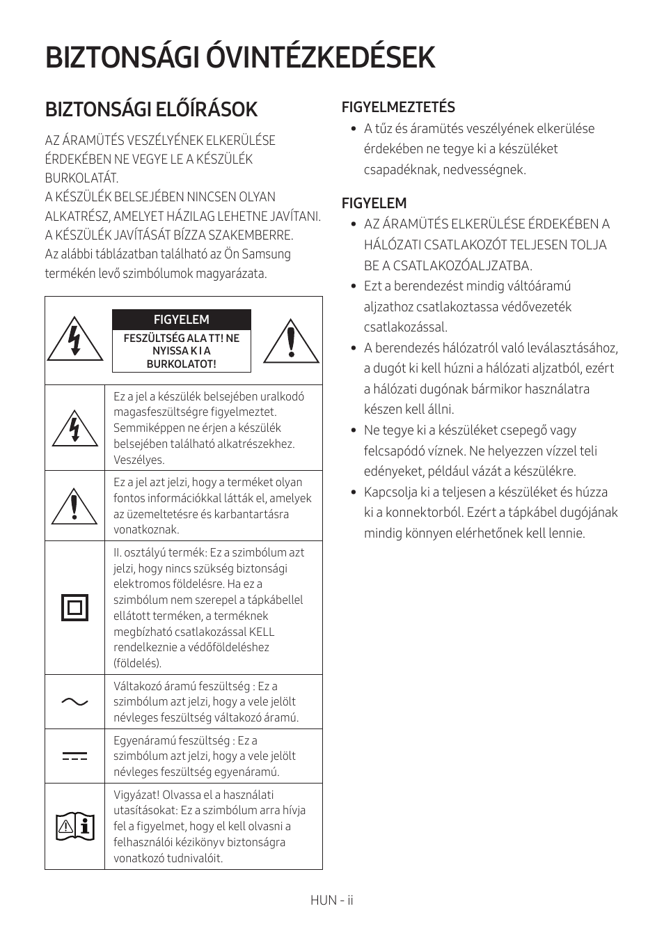 Mx-t50_hun, Biztonsági óvintézkedések, Biztonsági előírások | Samsung MX-T50 Giga Party 500W Wireless Speaker User Manual | Page 242 / 512