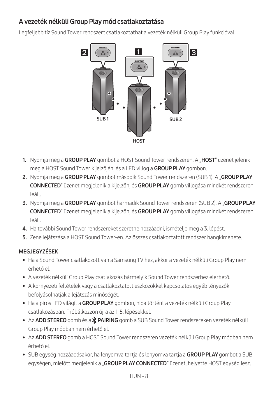 A vezeték nélküli group play mód csatlakoztatása | Samsung MX-T50 Giga Party 500W Wireless Speaker User Manual | Page 252 / 512