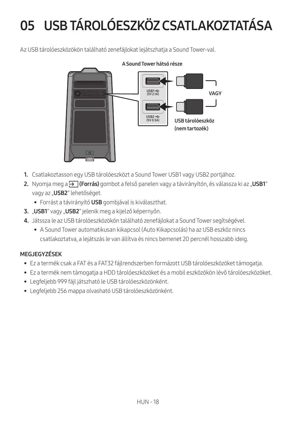 05 usb tárolóeszköz csatlakoztatása, Usb tárolóeszköz csatlakoztatása | Samsung MX-T50 Giga Party 500W Wireless Speaker User Manual | Page 262 / 512