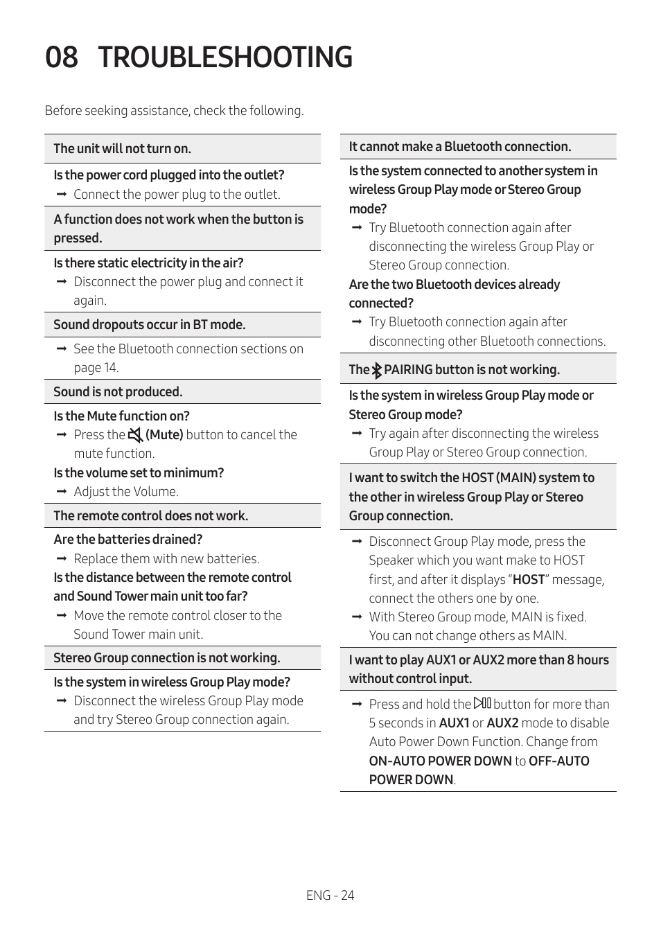 08 troubleshooting | Samsung MX-T50 Giga Party 500W Wireless Speaker User Manual | Page 28 / 512