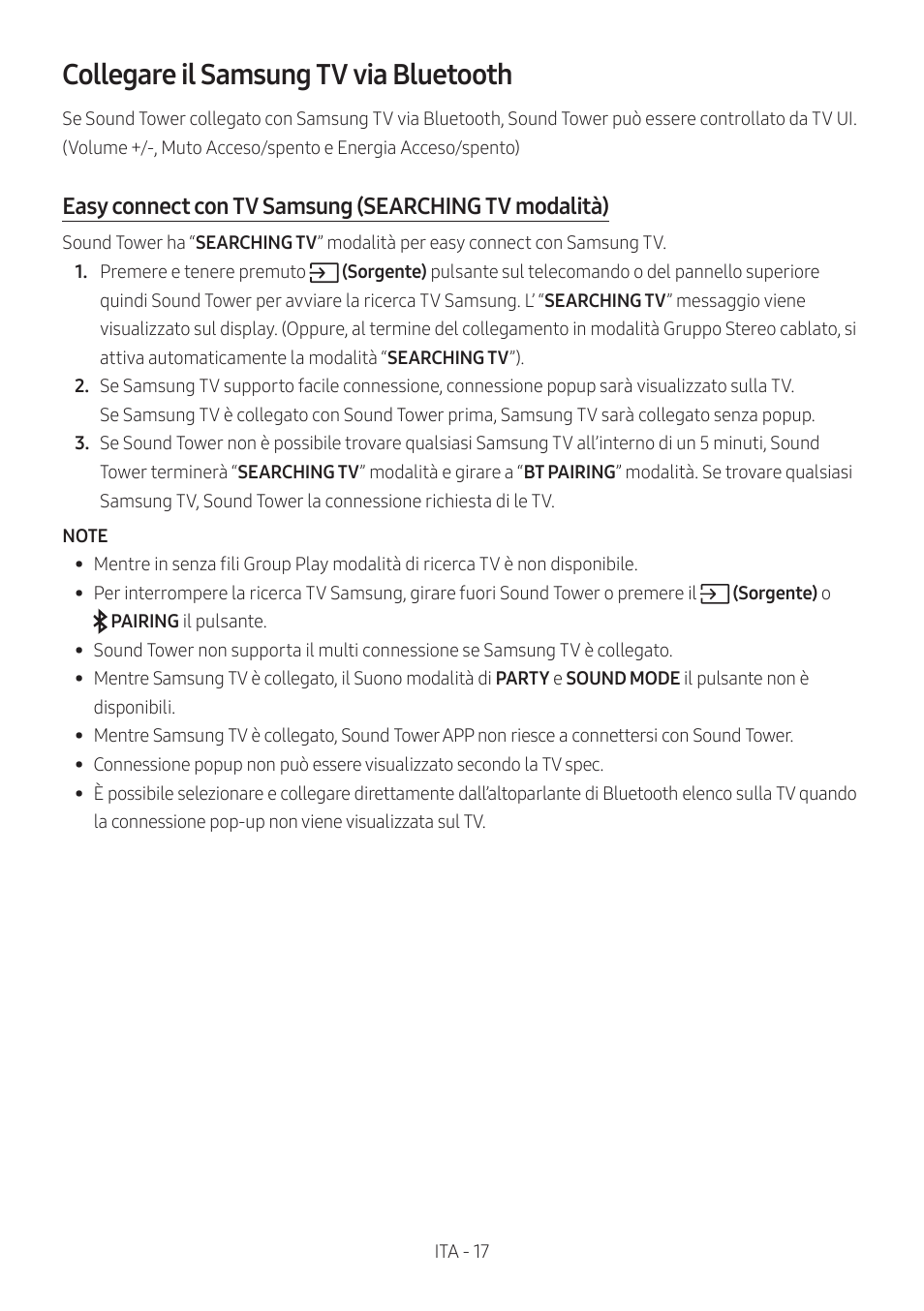 Collegare il samsung tv via bluetooth | Samsung MX-T50 Giga Party 500W Wireless Speaker User Manual | Page 291 / 512