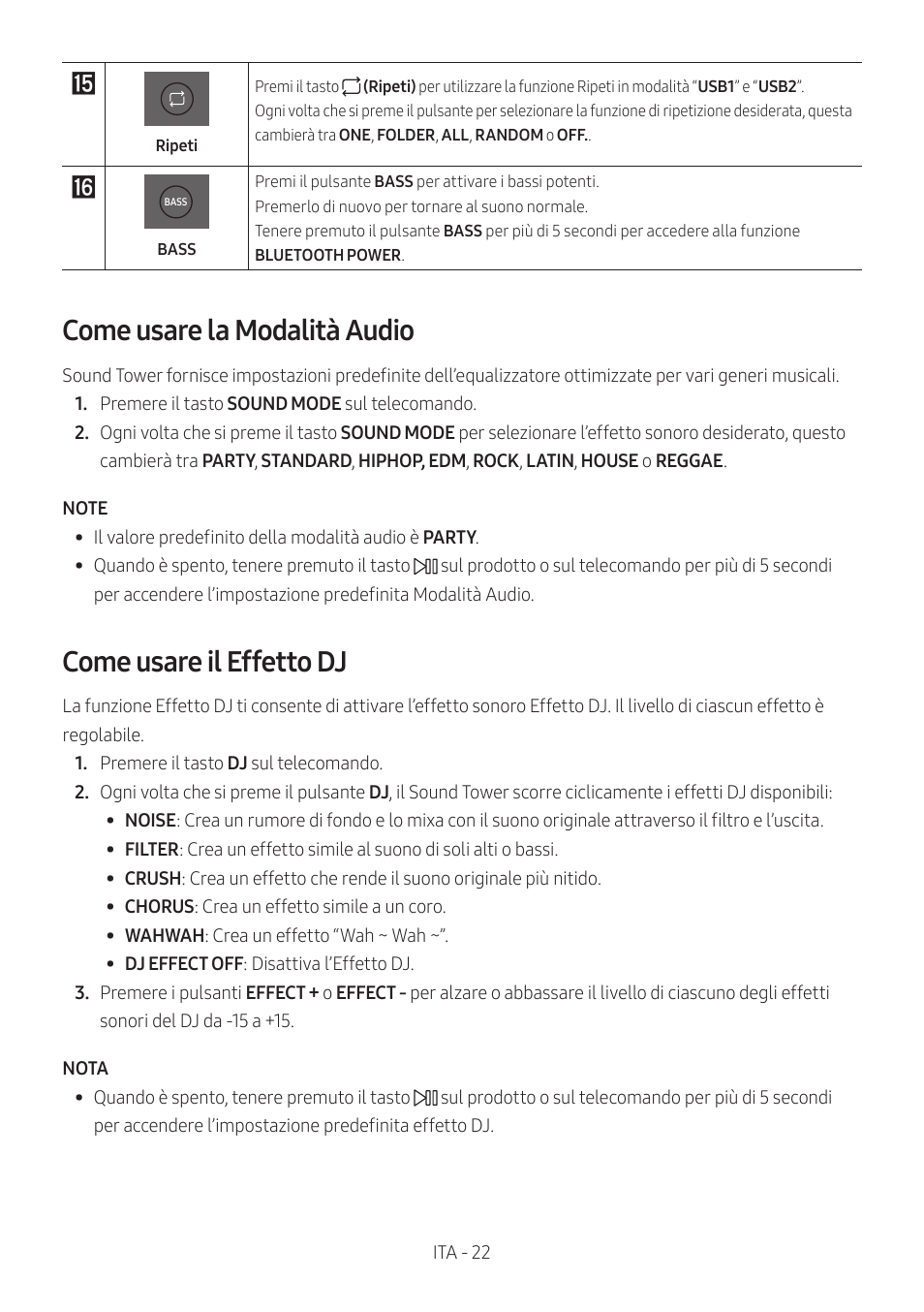 Come usare la modalità audio, Come usare il effetto dj | Samsung MX-T50 Giga Party 500W Wireless Speaker User Manual | Page 296 / 512