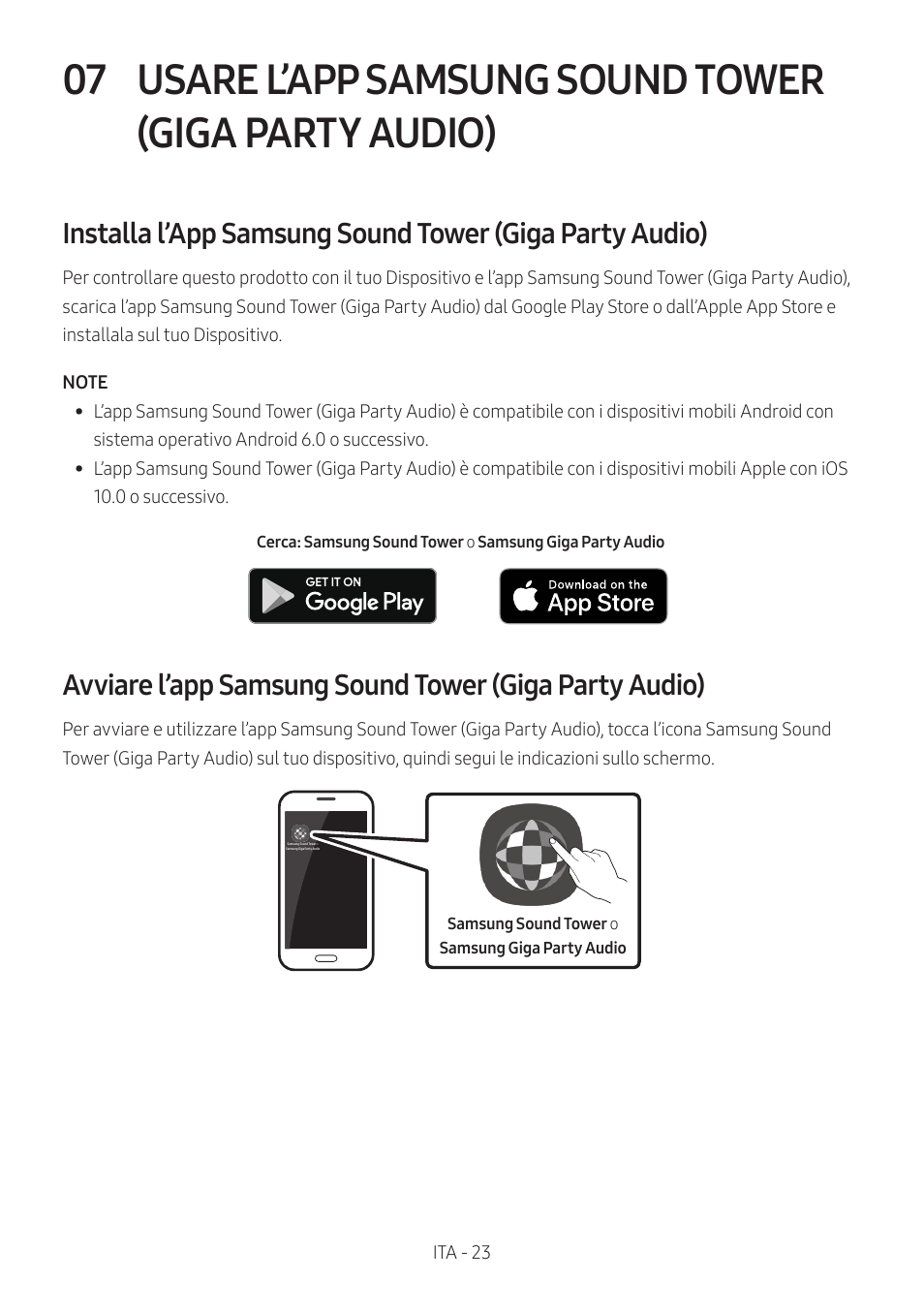 Usare l’app samsung sound tower, Giga party audio) | Samsung MX-T50 Giga Party 500W Wireless Speaker User Manual | Page 297 / 512