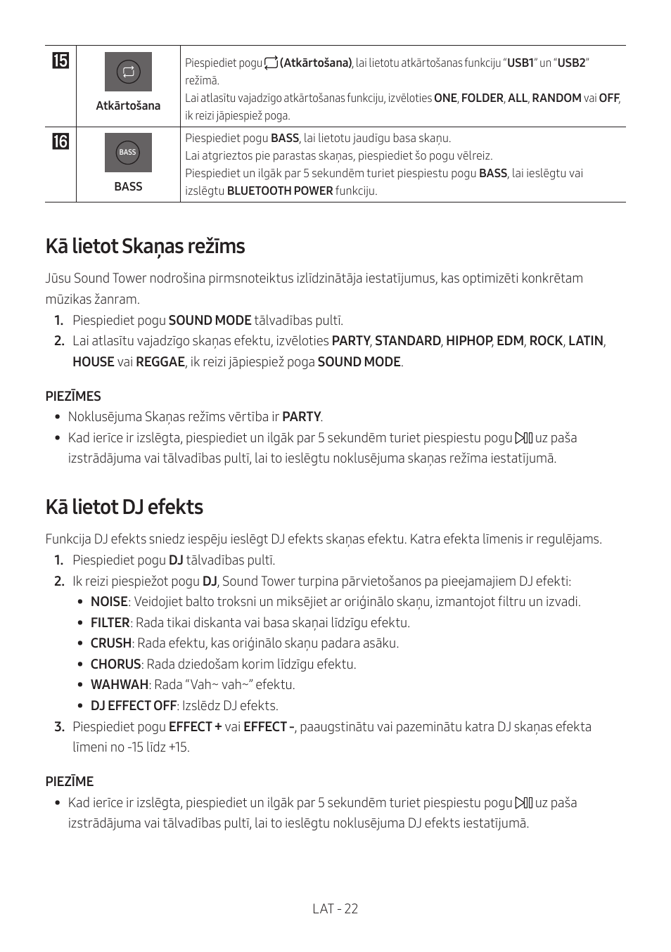 Kā lietot skaņas režīms, Kā lietot dj efekts | Samsung MX-T50 Giga Party 500W Wireless Speaker User Manual | Page 326 / 512