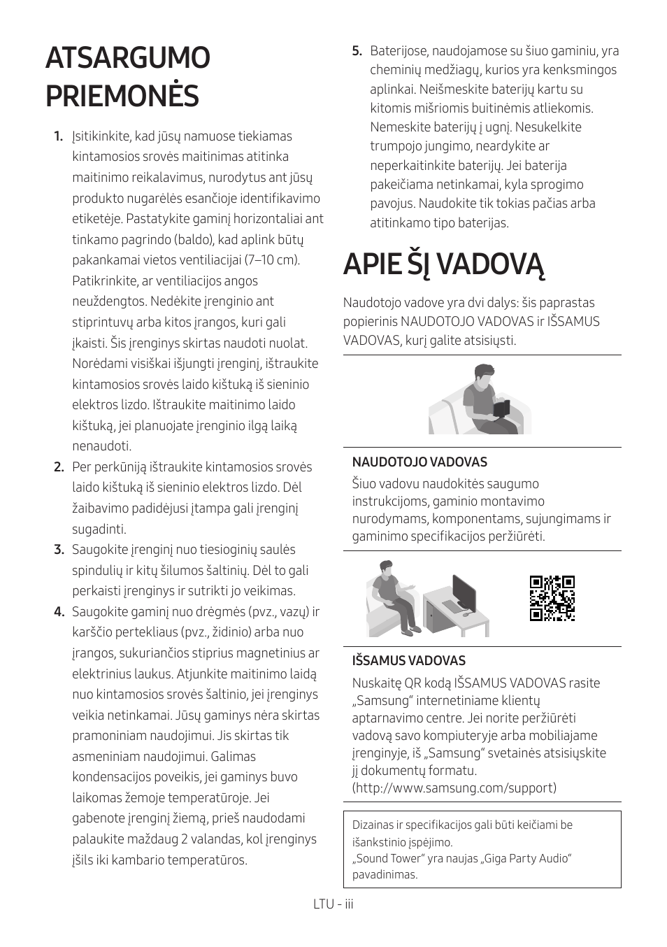 Atsargumo priemonės, Apie šį vadovą | Samsung MX-T50 Giga Party 500W Wireless Speaker User Manual | Page 333 / 512