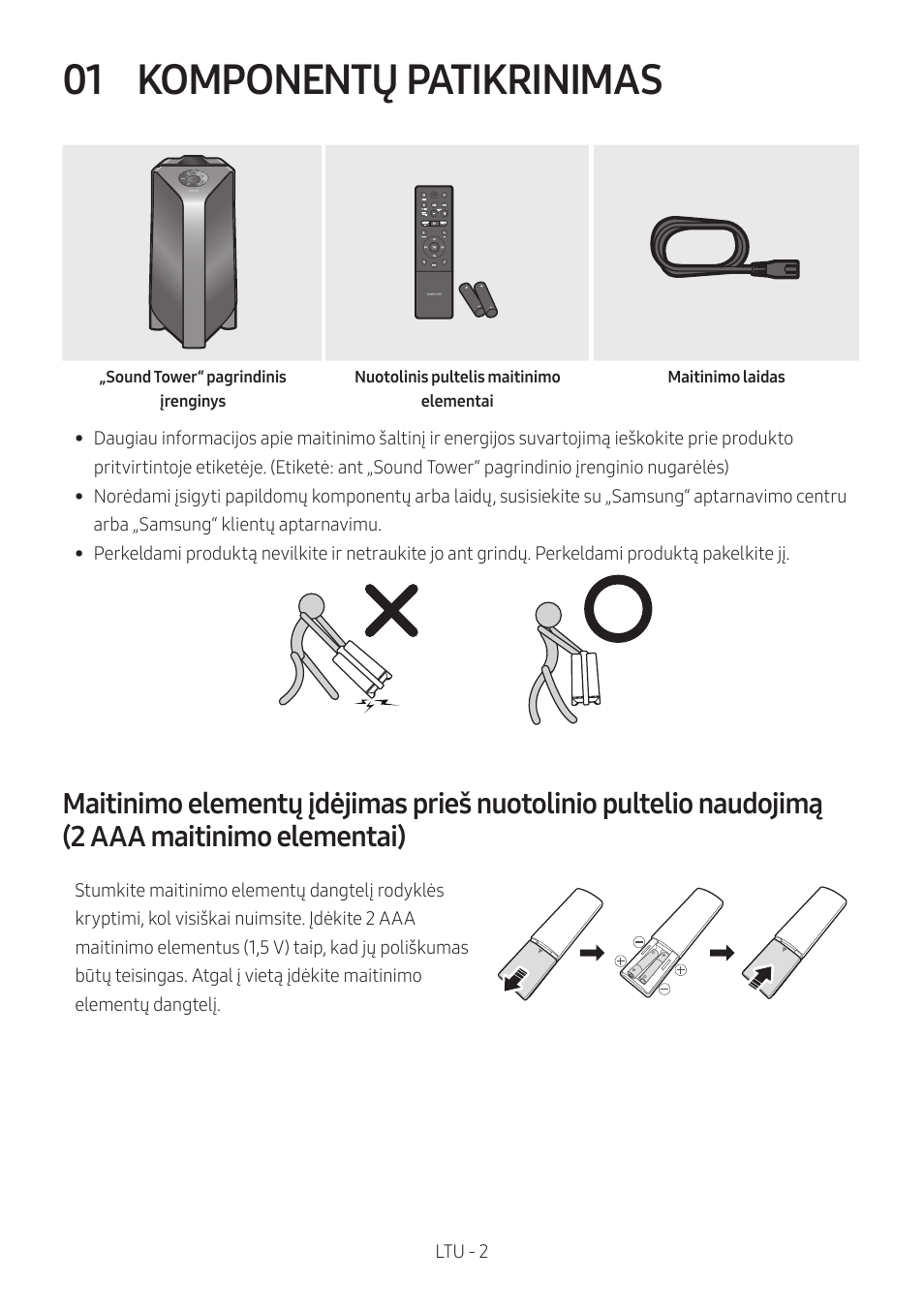 01 komponentų patikrinimas, Komponentų patikrinimas, 2 aaa maitinimo elementai) | Samsung MX-T50 Giga Party 500W Wireless Speaker User Manual | Page 336 / 512