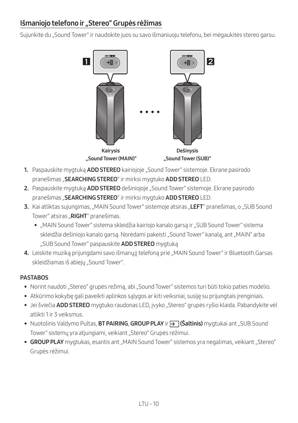 Išmaniojo telefono ir „stereo“ grupės rėžimas | Samsung MX-T50 Giga Party 500W Wireless Speaker User Manual | Page 344 / 512