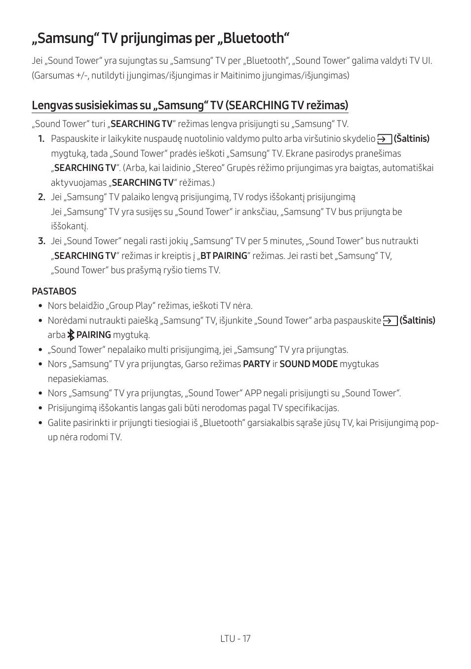 Samsung“ tv prijungimas per „bluetooth | Samsung MX-T50 Giga Party 500W Wireless Speaker User Manual | Page 351 / 512