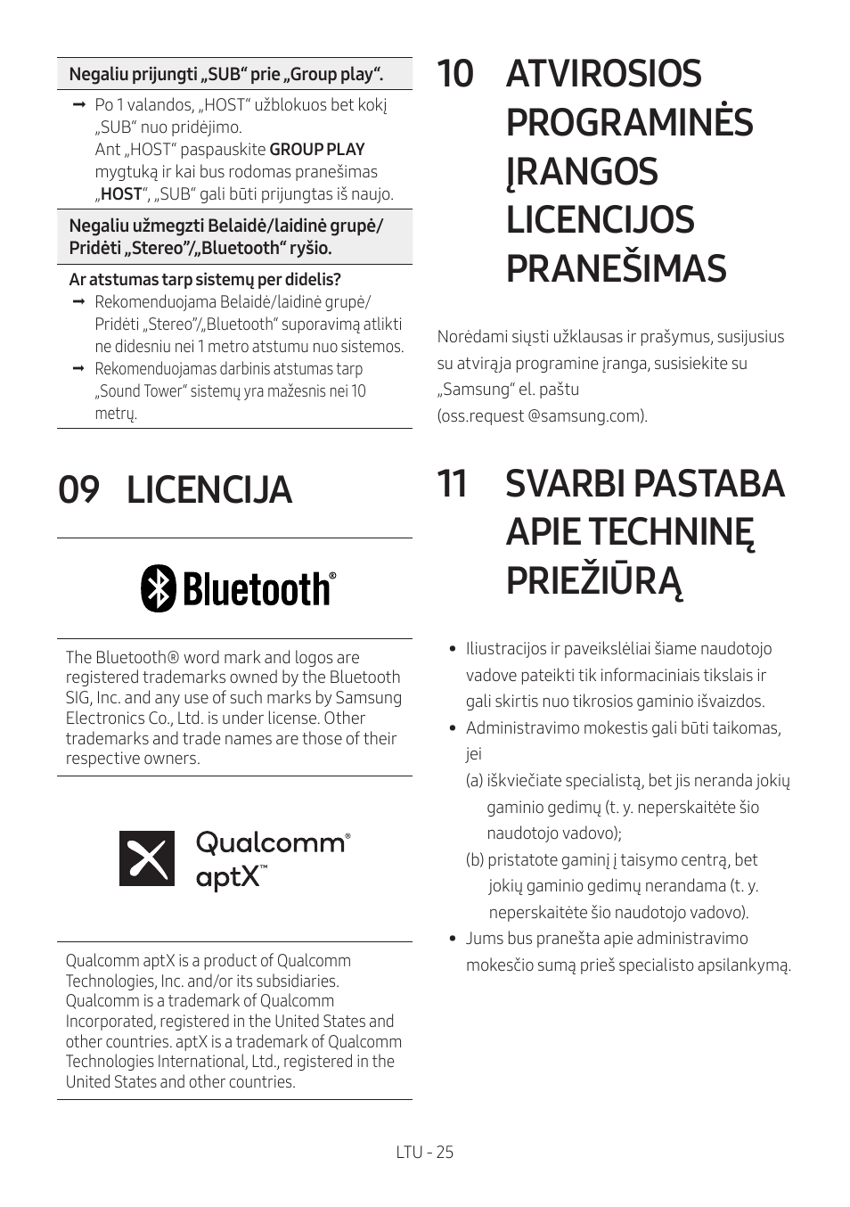 09 licencija, 11 svarbi pastaba apie techninę priežiūrą, Licencija | Atvirosios programinės įrangos licencijos, Pranešimas, Svarbi pastaba apie techninę priežiūrą | Samsung MX-T50 Giga Party 500W Wireless Speaker User Manual | Page 359 / 512