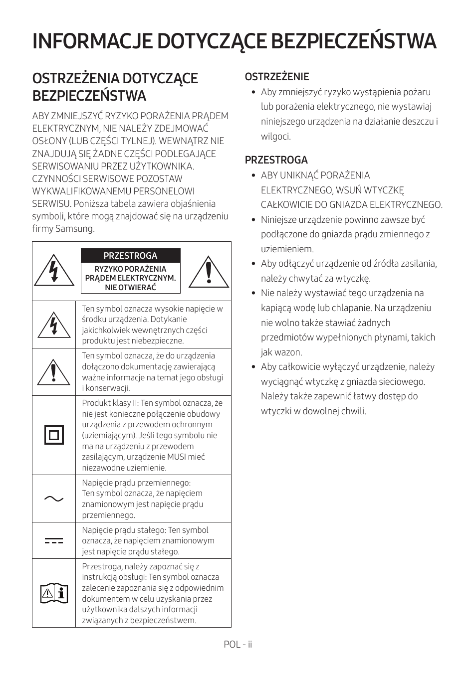 Mx-t50_pol, Informacje dotyczące bezpieczeństwa, Ostrzeżenia dotyczące bezpieczeństwa | Samsung MX-T50 Giga Party 500W Wireless Speaker User Manual | Page 362 / 512