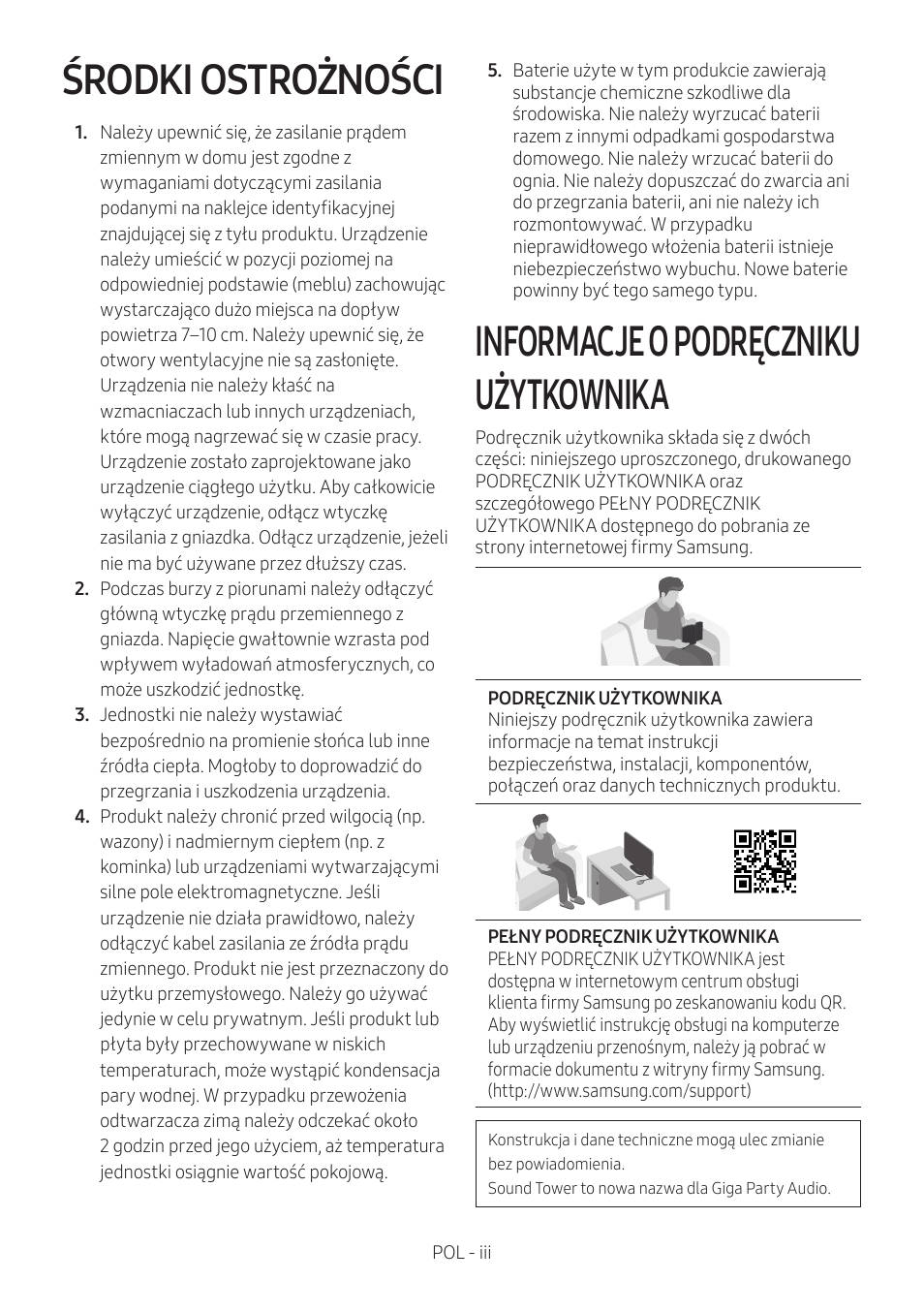 Środki ostrożności, Informacje o podręczniku użytkownika | Samsung MX-T50 Giga Party 500W Wireless Speaker User Manual | Page 363 / 512