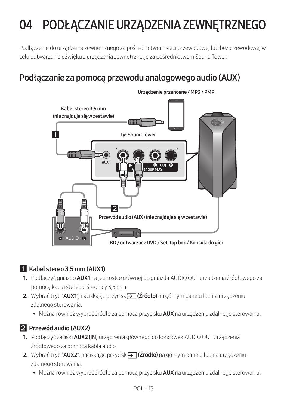 04 podłączanie urządzenia zewnętrznego, Podłączanie urządzenia zewnętrznego | Samsung MX-T50 Giga Party 500W Wireless Speaker User Manual | Page 377 / 512