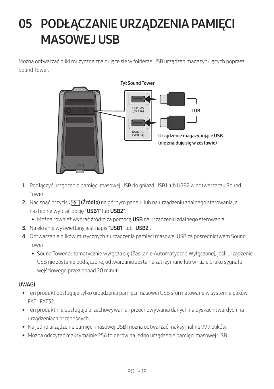 05 podłączanie urządzenia pamięci masowej usb, Podłączanie urządzenia pamięci masowej usb | Samsung MX-T50 Giga Party 500W Wireless Speaker User Manual | Page 382 / 512