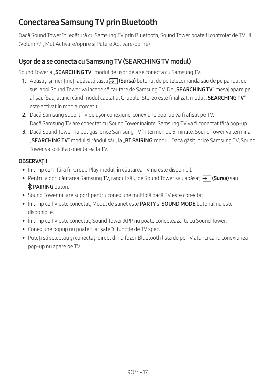 Conectarea samsung tv prin bluetooth | Samsung MX-T50 Giga Party 500W Wireless Speaker User Manual | Page 411 / 512