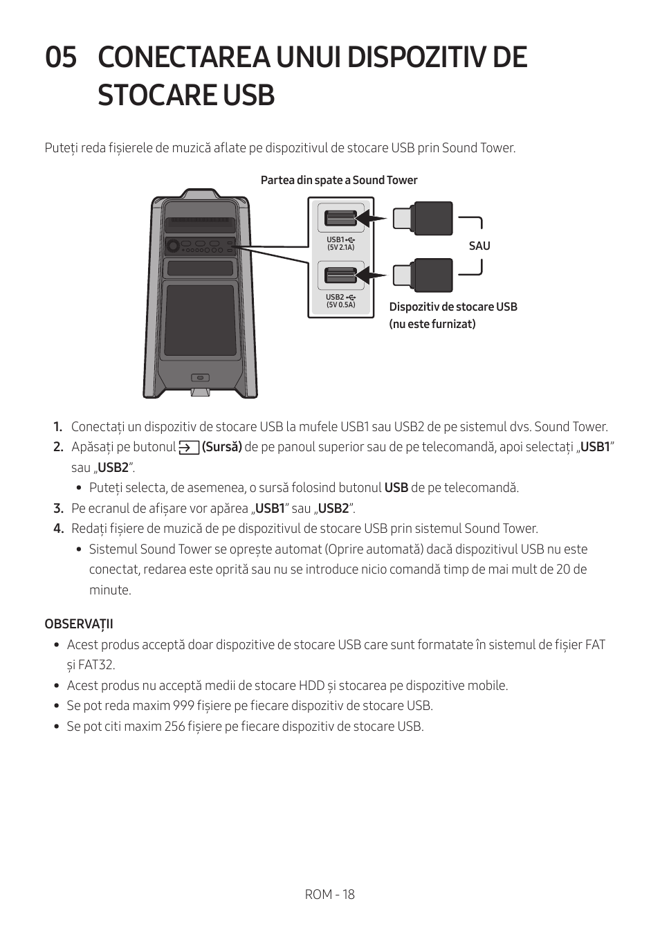 05 conectarea unui dispozitiv de stocare usb, Conectarea unui dispozitiv de stocare usb | Samsung MX-T50 Giga Party 500W Wireless Speaker User Manual | Page 412 / 512