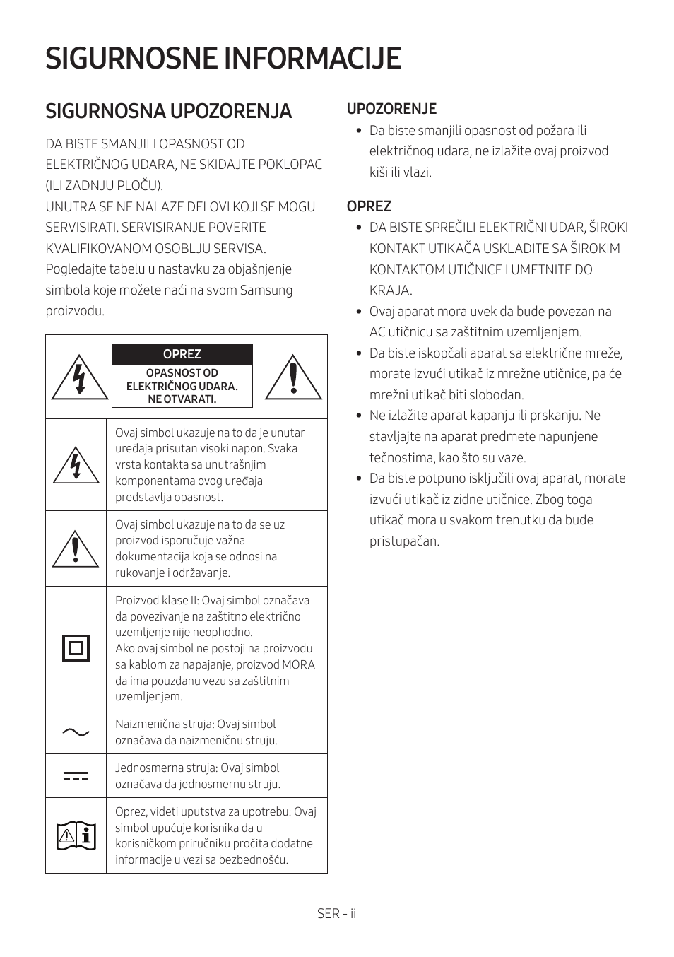 Mx-t50_ser, Sigurnosne informacije, Sigurnosna upozorenja | Samsung MX-T50 Giga Party 500W Wireless Speaker User Manual | Page 422 / 512