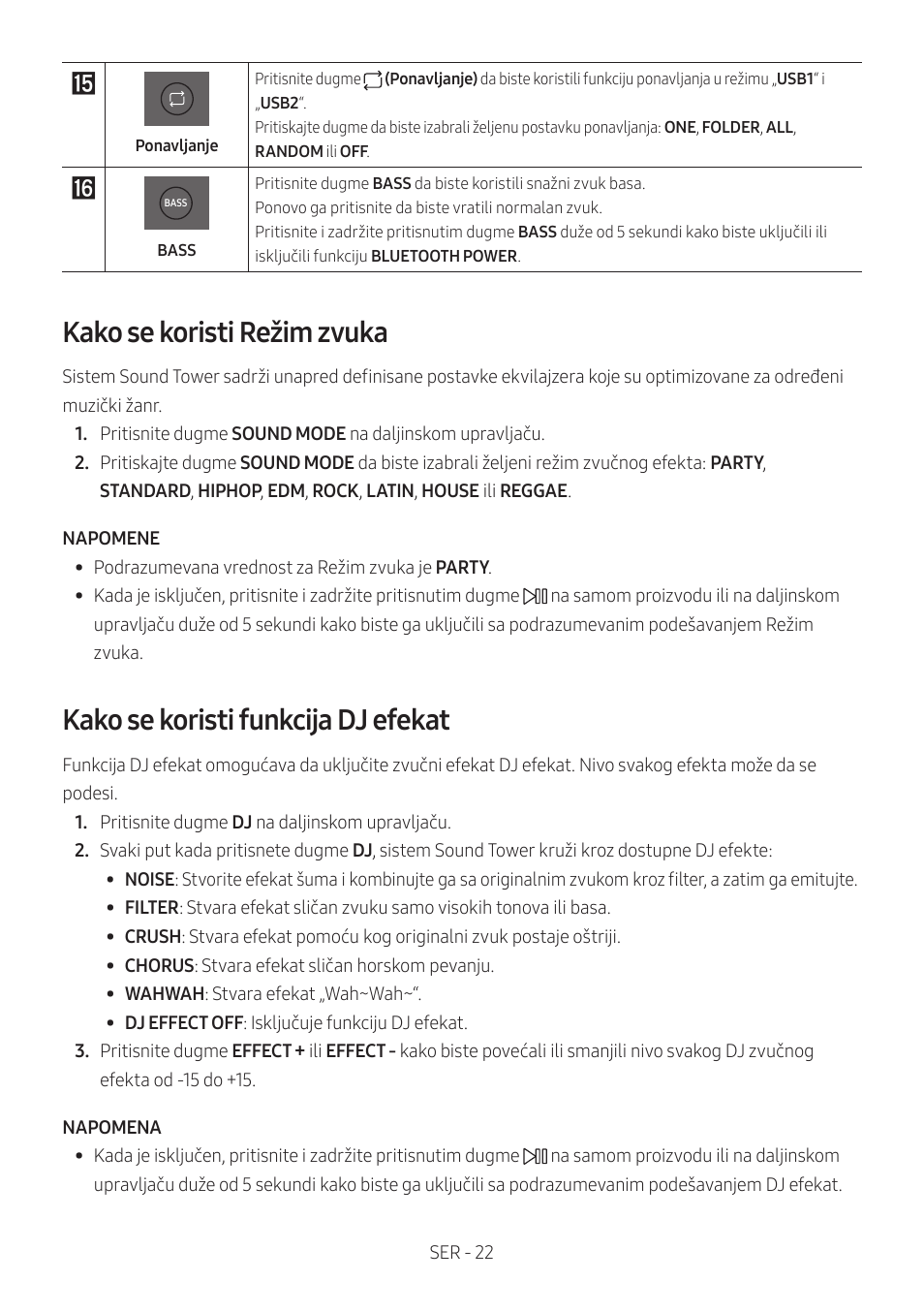 Kako se koristi režim zvuka, Kako se koristi funkcija dj efekat | Samsung MX-T50 Giga Party 500W Wireless Speaker User Manual | Page 446 / 512