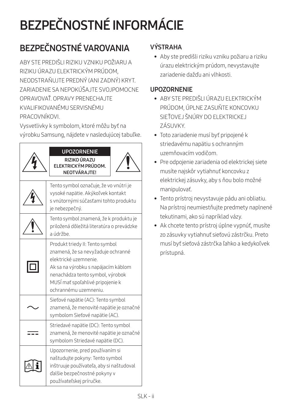 Mx-t50_slk, Bezpečnostné informácie, Bezpečnostné varovania | Samsung MX-T50 Giga Party 500W Wireless Speaker User Manual | Page 452 / 512