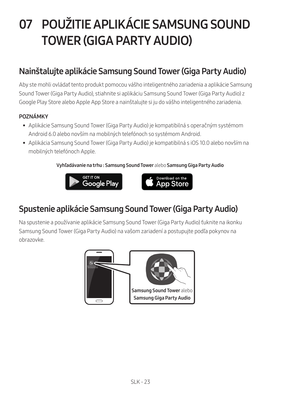 Použitie aplikácie samsung sound tower, Giga party audio) | Samsung MX-T50 Giga Party 500W Wireless Speaker User Manual | Page 477 / 512