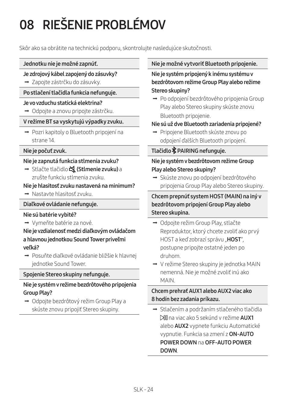 08 riešenie problémov, Riešenie problémov | Samsung MX-T50 Giga Party 500W Wireless Speaker User Manual | Page 478 / 512