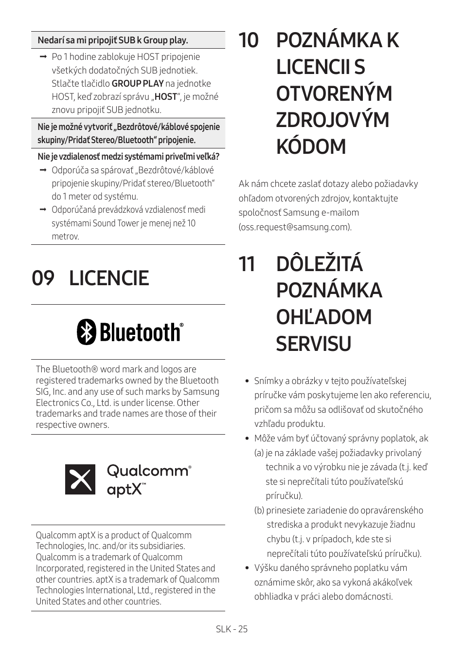 09 licencie, 10 poznámka k licencii s otvoreným zdrojovým kódom, 11 dôležitá poznámka ohľadom servisu | Licencie, Poznámka k licencii s otvoreným zdrojovým, Kódom, Dôležitá poznámka ohľadom servisu | Samsung MX-T50 Giga Party 500W Wireless Speaker User Manual | Page 479 / 512