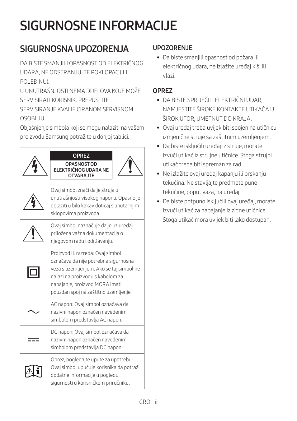 Mx-t50_cro, Sigurnosne informacije, Sigurnosna upozorenja | Samsung MX-T50 Giga Party 500W Wireless Speaker User Manual | Page 62 / 512