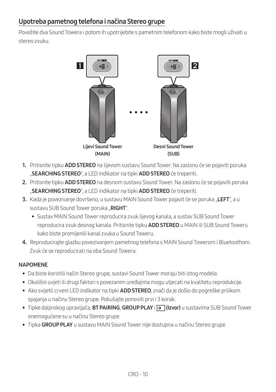 Upotreba pametnog telefona i načina stereo grupe | Samsung MX-T50 Giga Party 500W Wireless Speaker User Manual | Page 74 / 512