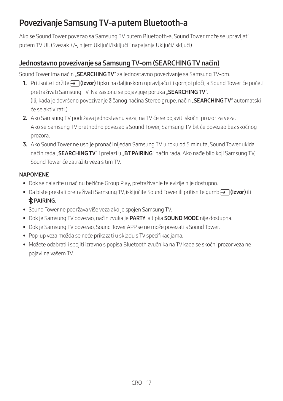 Povezivanje samsung tv-a putem bluetooth-a | Samsung MX-T50 Giga Party 500W Wireless Speaker User Manual | Page 81 / 512