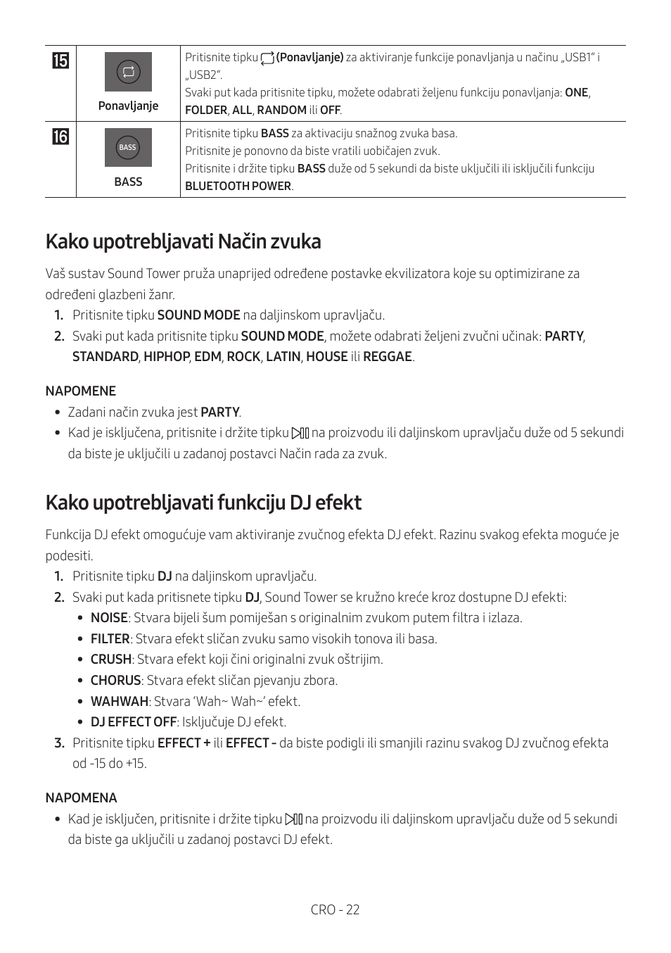 Kako upotrebljavati način zvuka, Kako upotrebljavati funkciju dj efekt | Samsung MX-T50 Giga Party 500W Wireless Speaker User Manual | Page 86 / 512