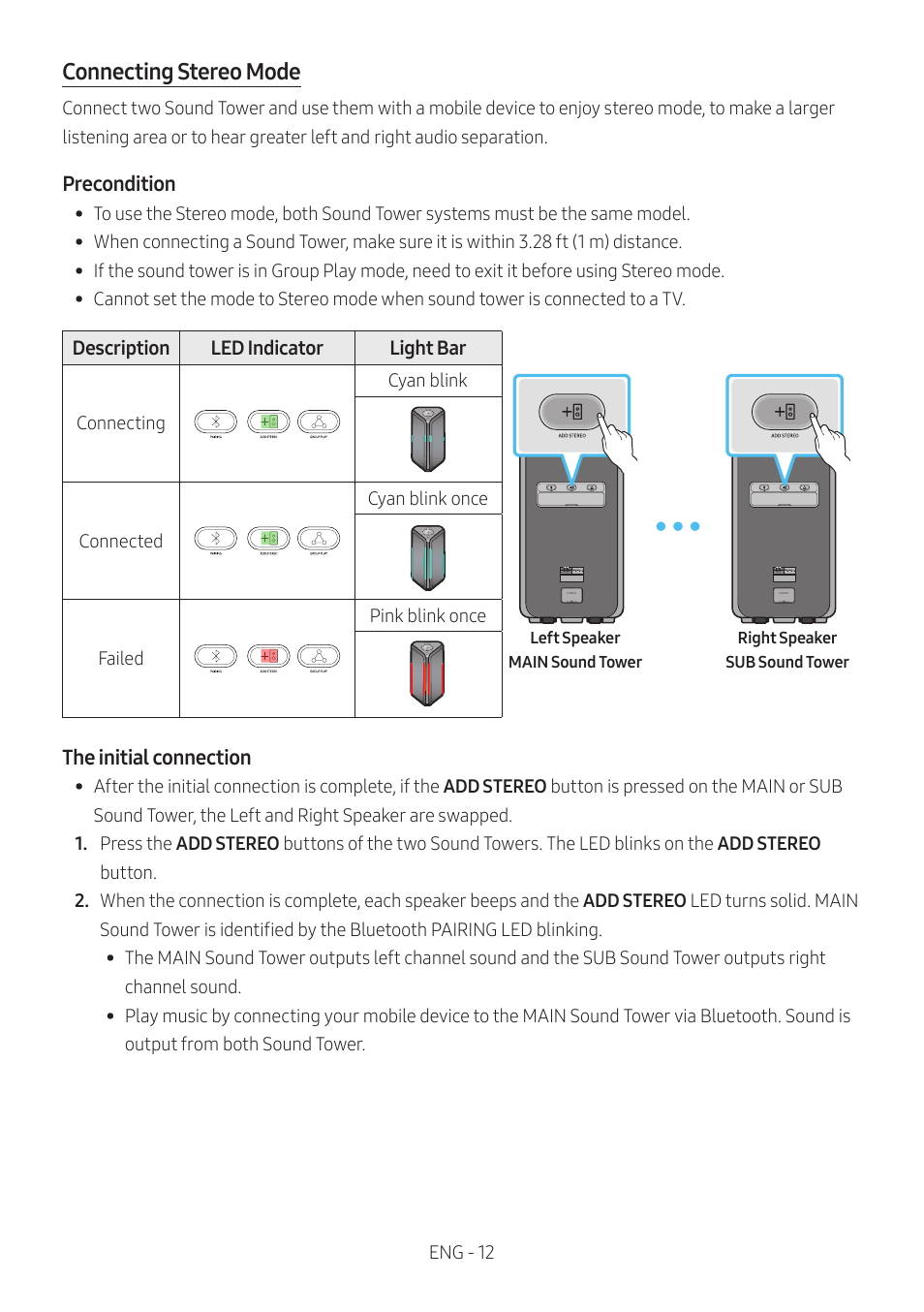 Connecting stereo mode | Samsung MX-ST90B Sound Tower 1700W Wireless Party Speaker User Manual | Page 18 / 45