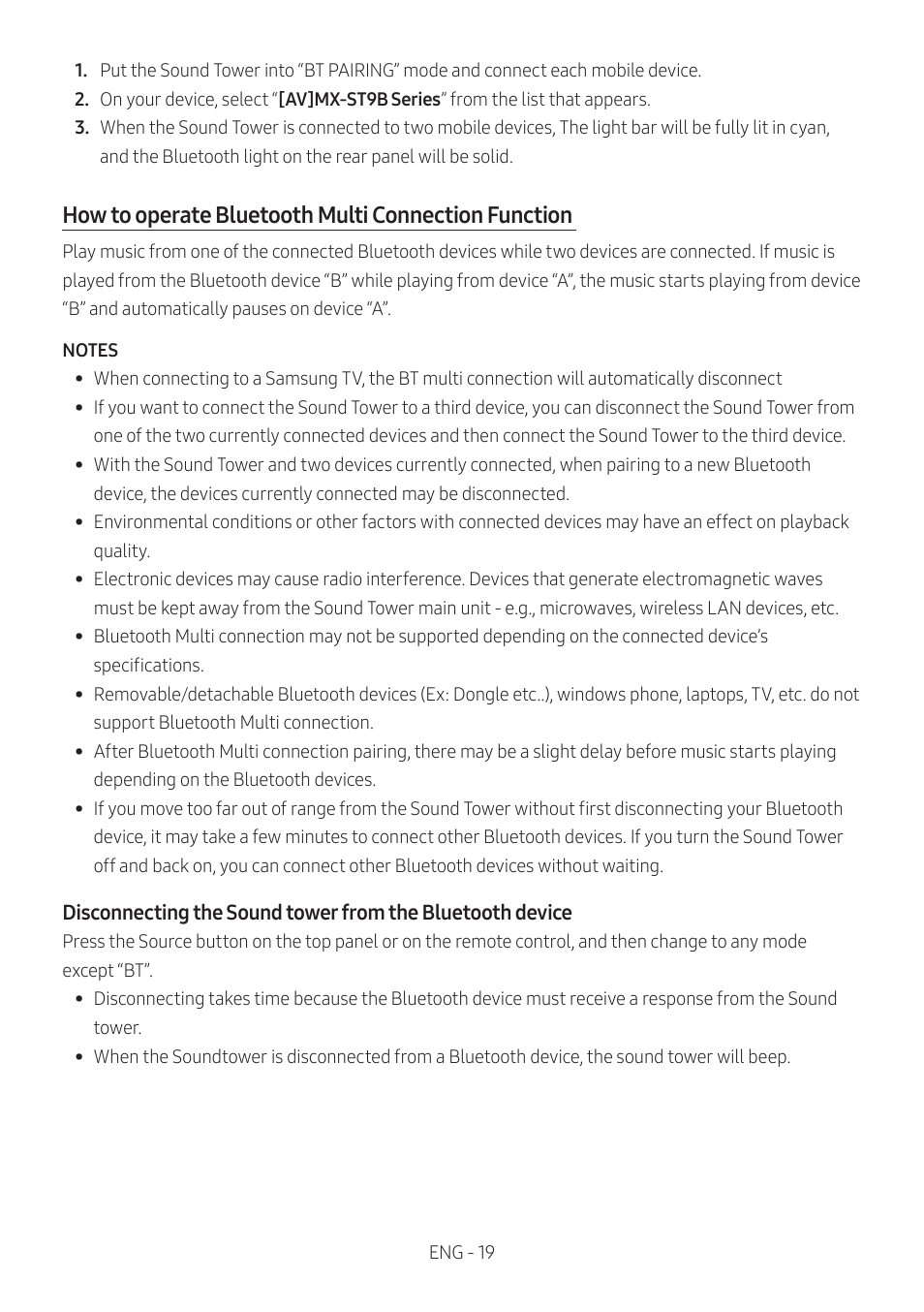 How to operate bluetooth multi connection function | Samsung MX-ST90B Sound Tower 1700W Wireless Party Speaker User Manual | Page 25 / 45