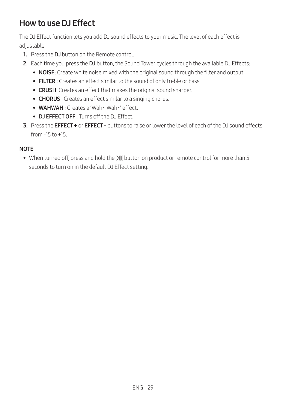How to use the dj effect, How to use dj effect | Samsung MX-ST90B Sound Tower 1700W Wireless Party Speaker User Manual | Page 35 / 45