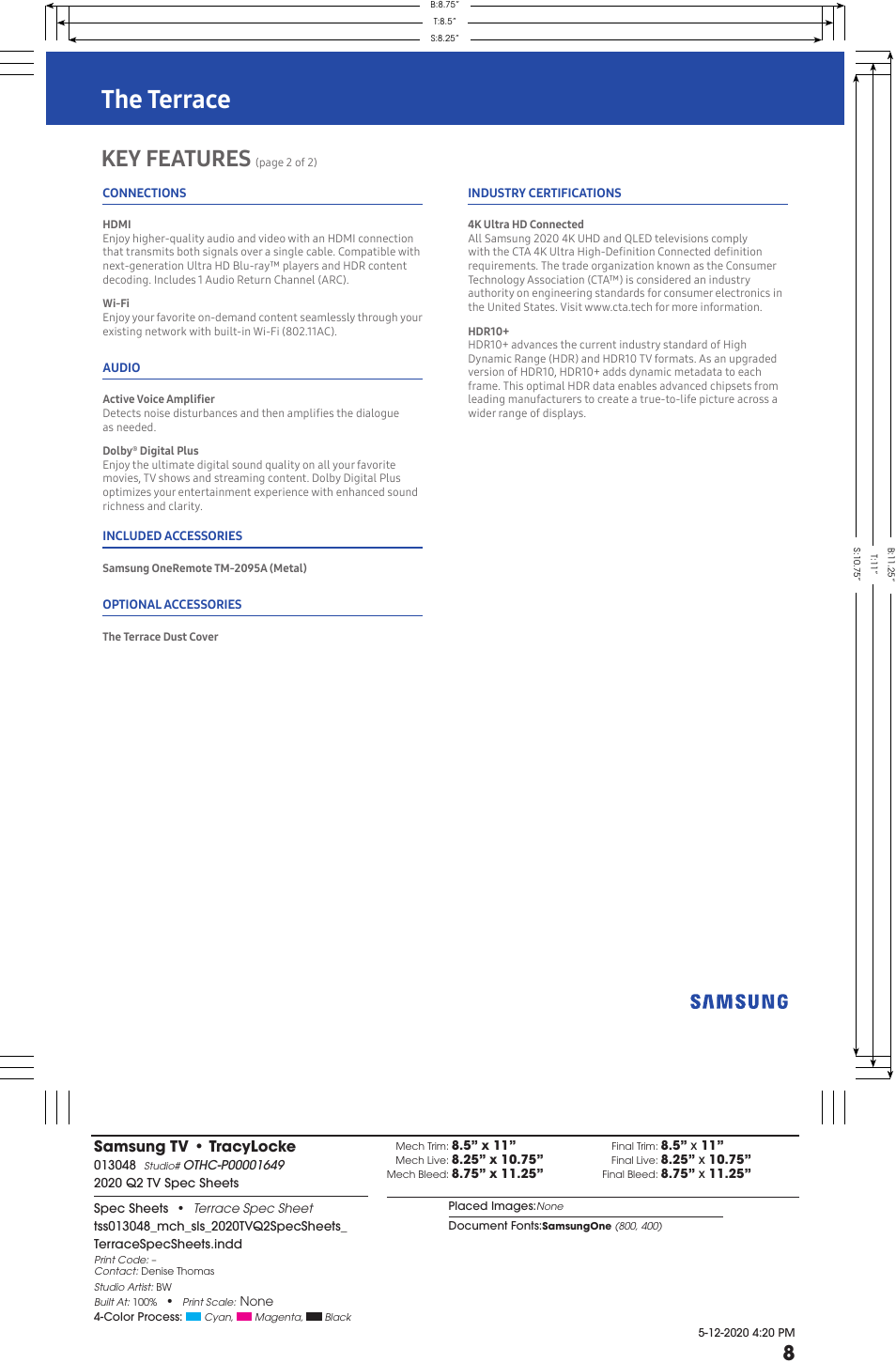 The terrace, Key features, Samsung tv • tracylocke | Samsung The Terrace LST7T 75" Class HDR 4K UHD Smart Outdoor QLED TV User Manual | Page 3 / 5