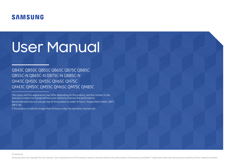 Samsung QHC Series 43" 4K UHD Commercial Monitor User Manual | 108 pages